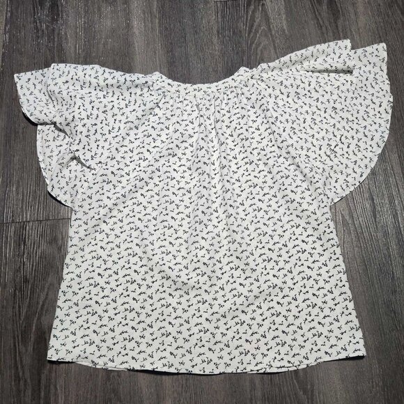 Japanese white ruffle big sleeved dainty floral pattern blouse for work - Picture 12 of 14